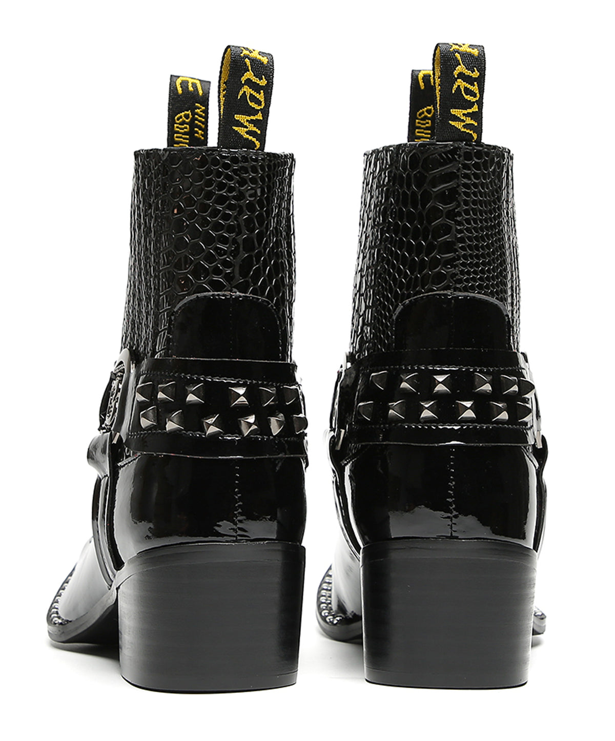 Mens Studded Snake Pattern Leather Cowboy Western Chelsea Boots