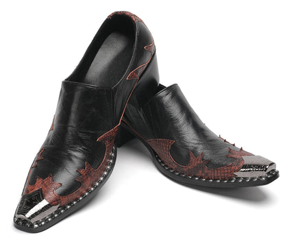 Mens Genuine Leather Metal Pointed Toe Two Tone Western Loafers