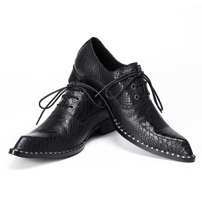Mens Top-Grain Leather Croc-Embossed Casual Oxfords Shoes