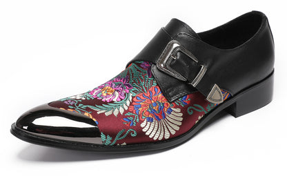 Mens Flower Embroidery Two-Tone Monk Strap Western Loafers