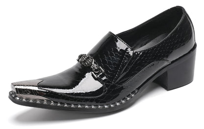 Mens Metal Pointed Toe Block Heel Party Western Loafers