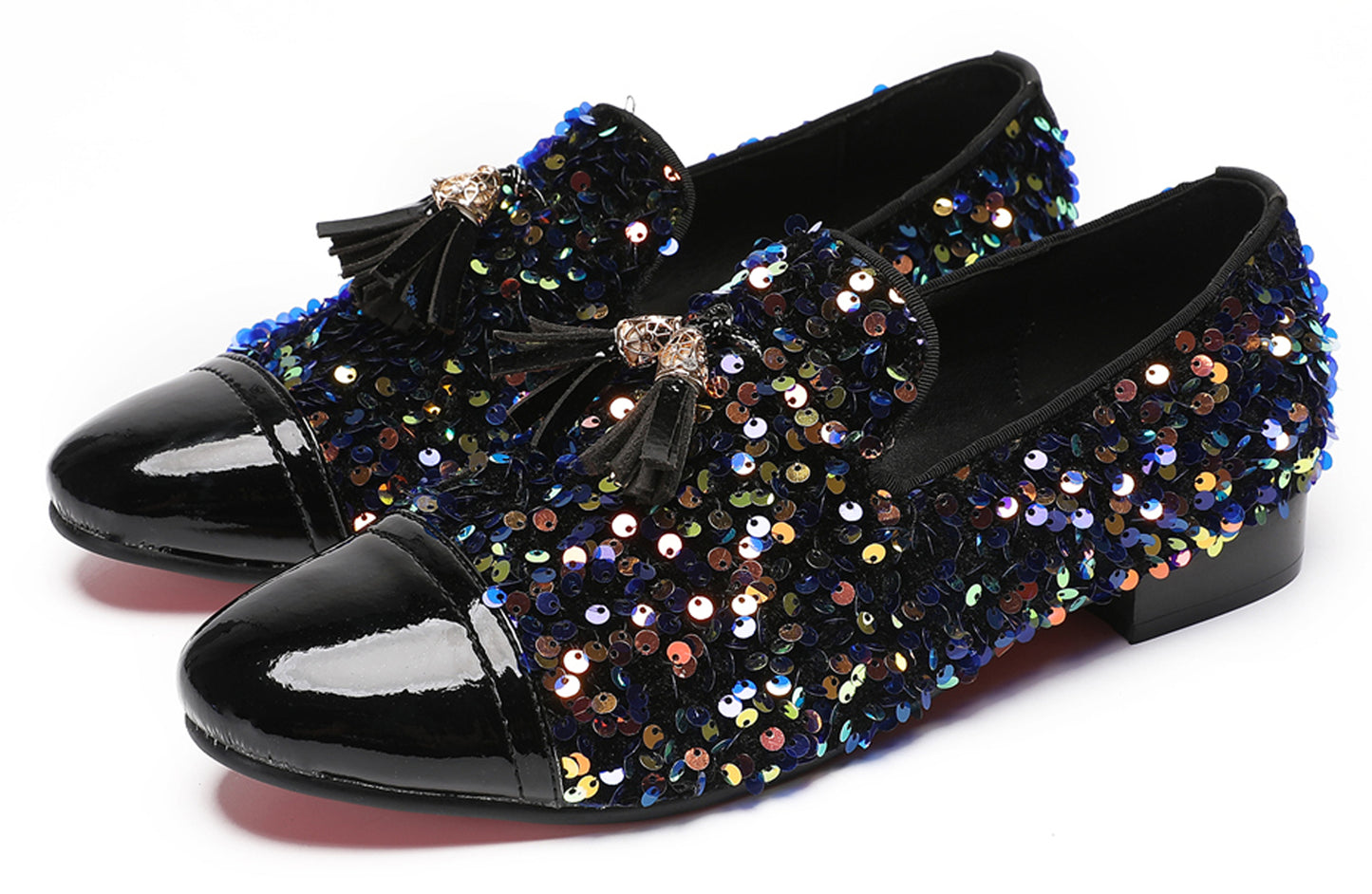 Mens Glitter Sequins Tassels Prom Party Western Loafers