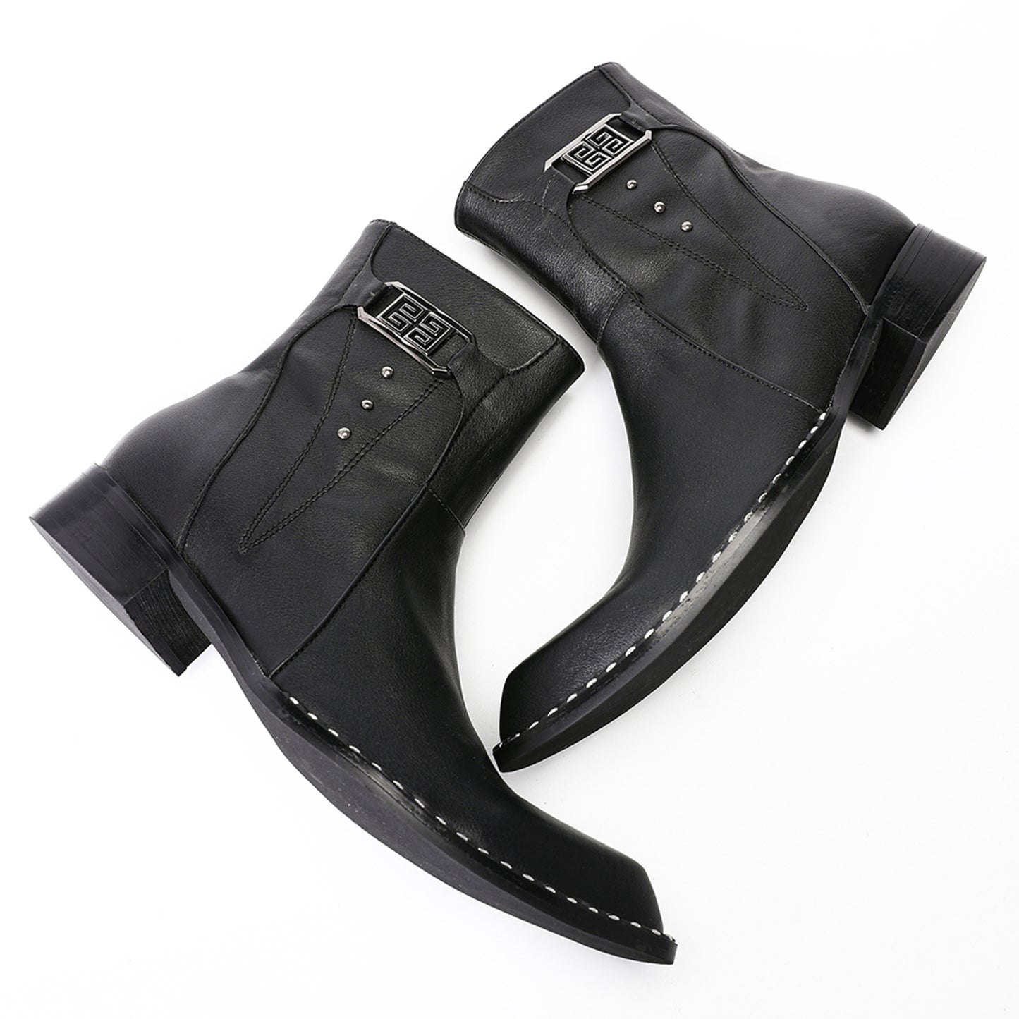 Mens Top-Grain Leather Side Zip Western Cowboy Ankle  Boots
