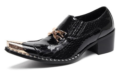 Mens Metal Tip Toe Chain Buckle Exotic Crocodile Pattern Western Loafers