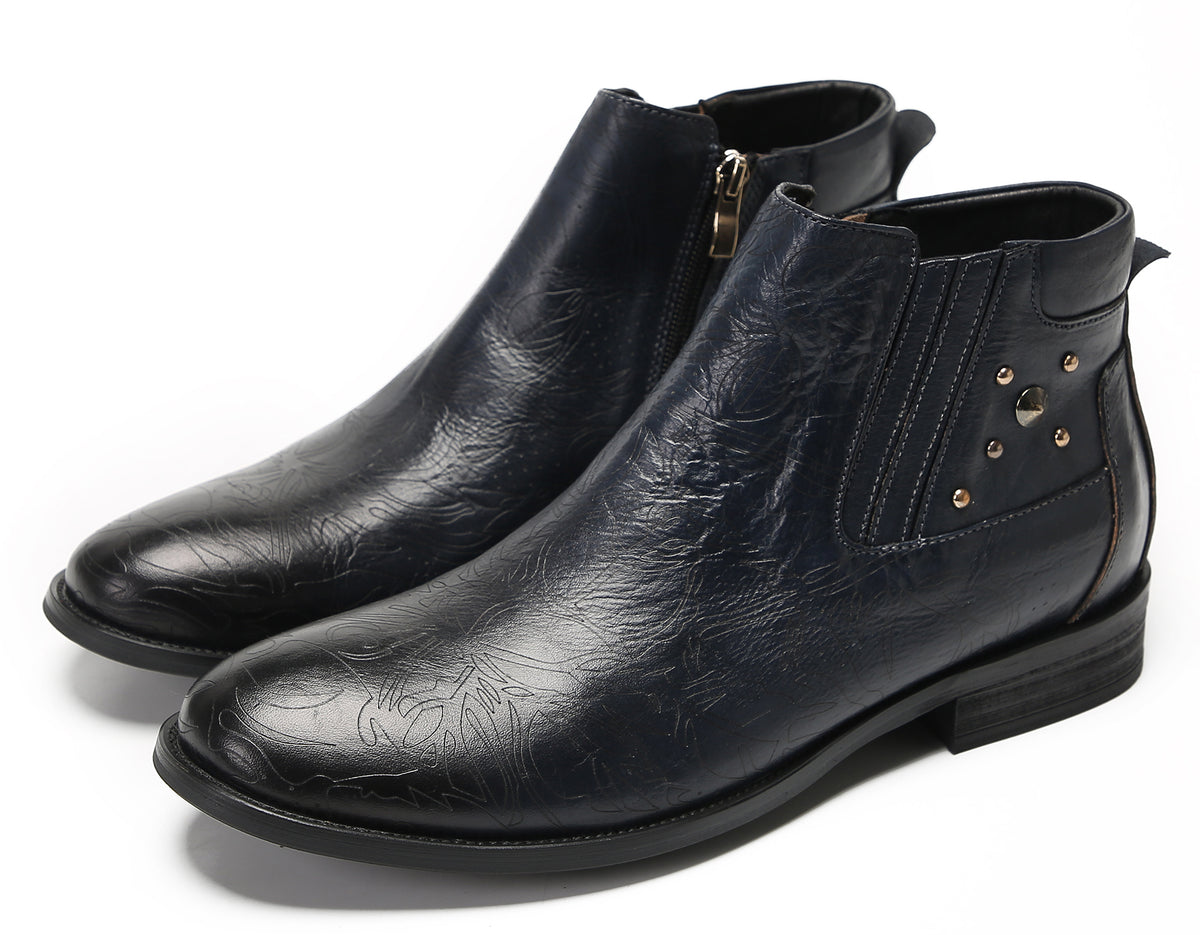 Mens Genuine Leather Zipper Beads Prom Casual Dress Ankle Boots