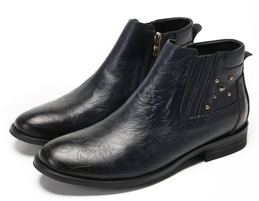 Mens Genuine Leather Zipper Beads Prom Casual Dress Ankle Boots