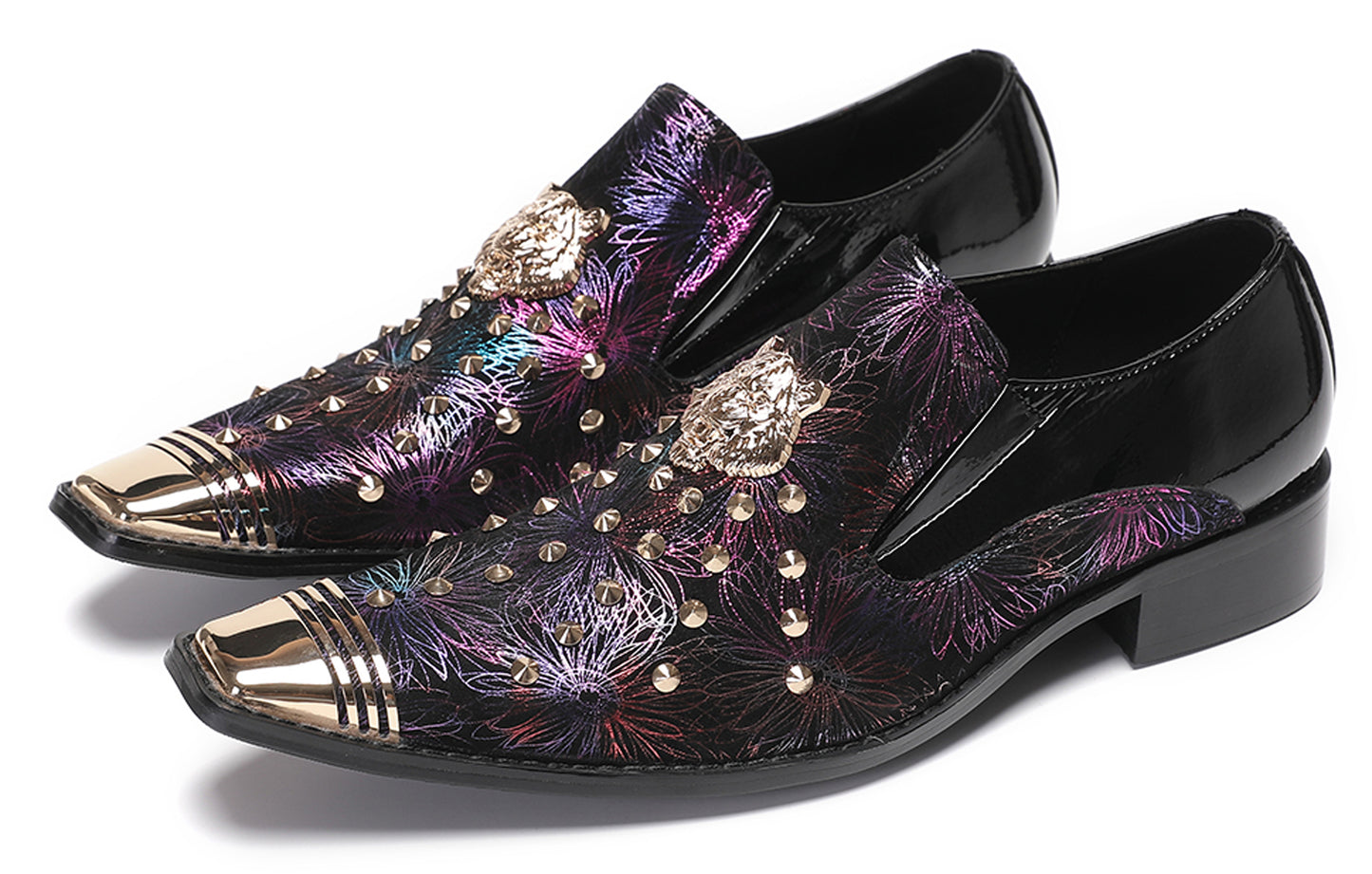 Mens Genuine Leather Slip On Glitter Sequins Western Loafers