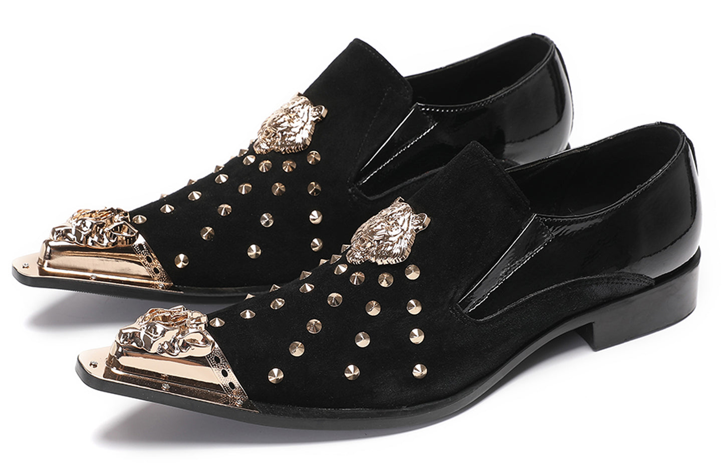 Mens Suede Leather Casual Dress Gold Western Loafers