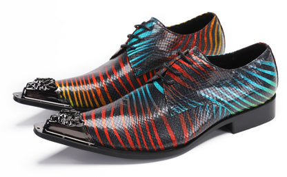 Mens Disco Party Metal Pionted Toe Tuxedo Western Oxfords
