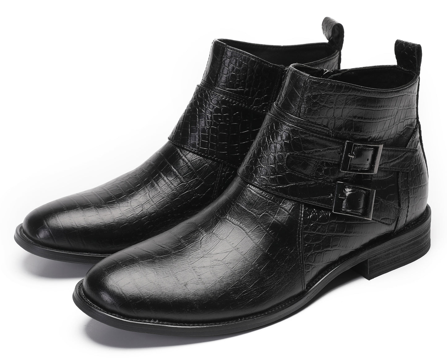Mens Genuine Leather Dress Casual Zipper Buckles Ankle Boots