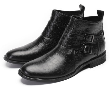 Mens Genuine Leather Dress Casual Zipper Buckles Ankle Boots