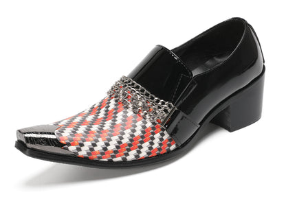 Mens Chain Color-Weave Vamp Two-Tone Western Loafers