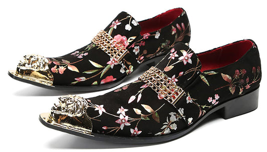 Mens Genunie Leather Slip On Metal Tip Toe Chain Western Loafers