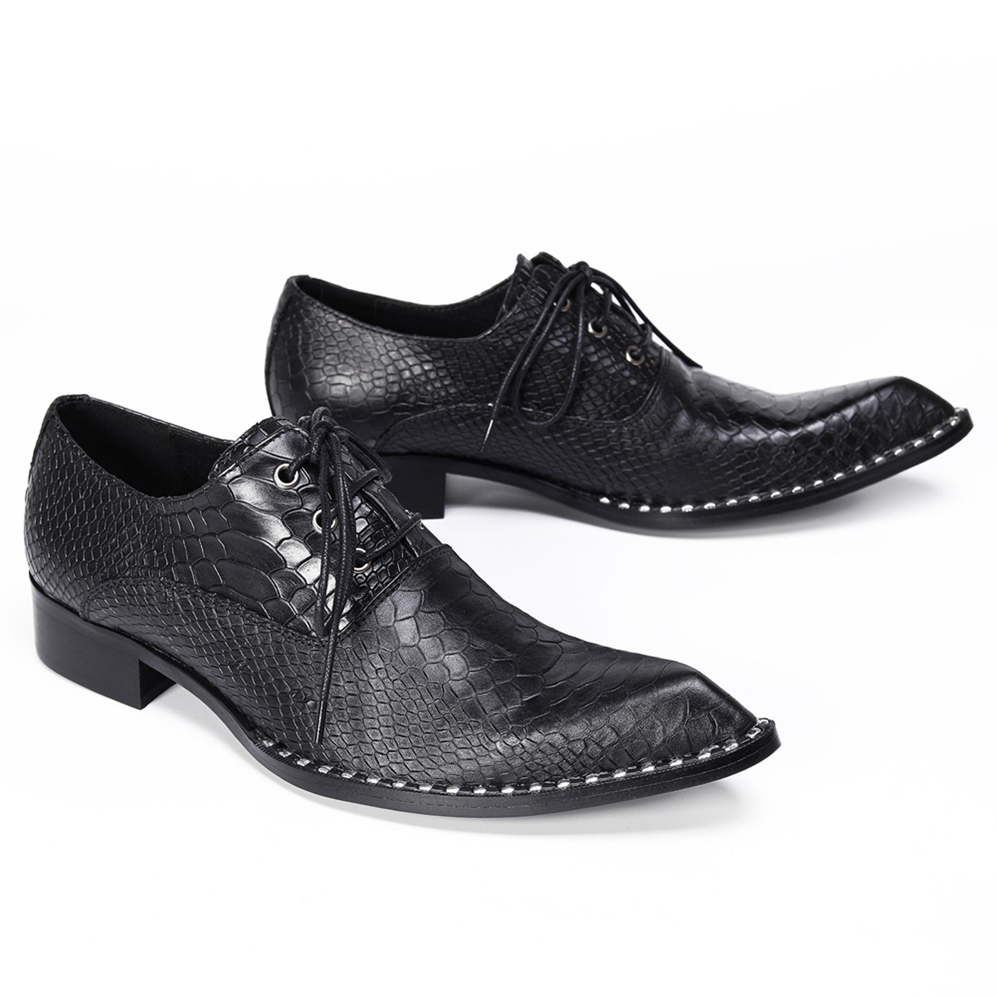 Mens Top-Grain Leather Croc-Embossed Casual Oxfords Shoes