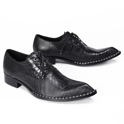 Mens Top-Grain Leather Croc-Embossed Casual Oxfords Shoes