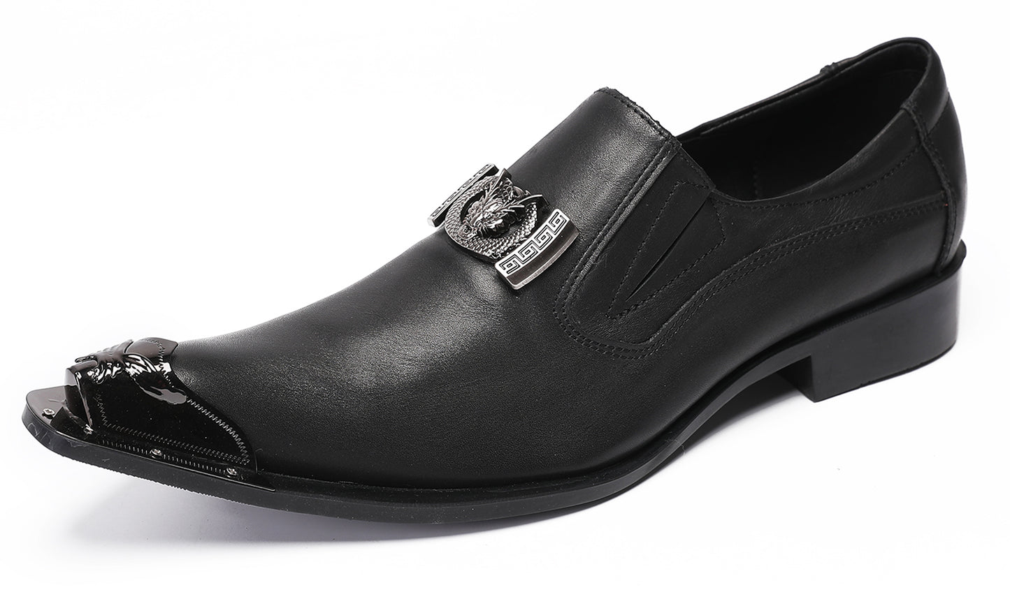 Mens Genunie Leather Casual Dress Metal Pointed Toe Western Loafers