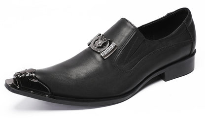 Mens Genunie Leather Casual Dress Metal Pointed Toe Western Loafers