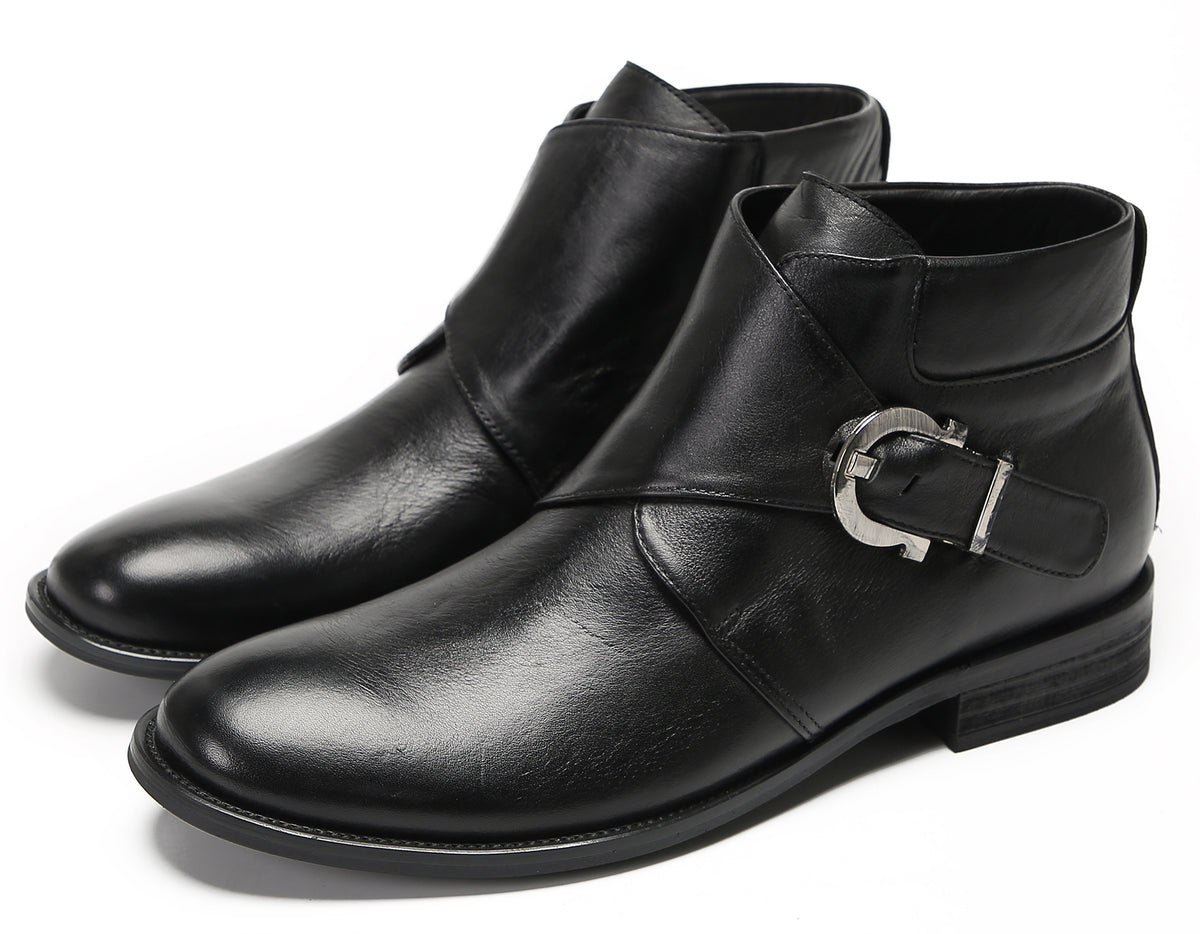 Mens Genuine Leather Buckle Rock Singer Ankles Boots