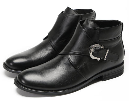 Mens Genuine Leather Buckle Rock Singer Ankles Boots