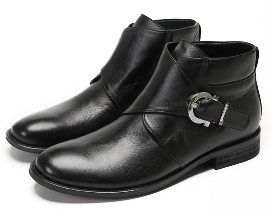 Mens Genuine Leather Buckle Rock Singer Ankles Boots