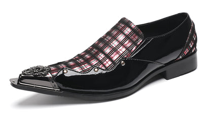 Mens Metallic Toe Unique Tartan Design Plaid Western Loafers