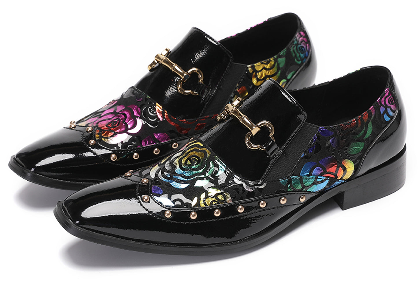 Mens Genuine Leather Gold Chain Tuxedo Party Western Loafers