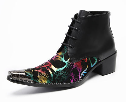 Men‘s  Colorful Abstract Print Ankle Western Oxfords Boots