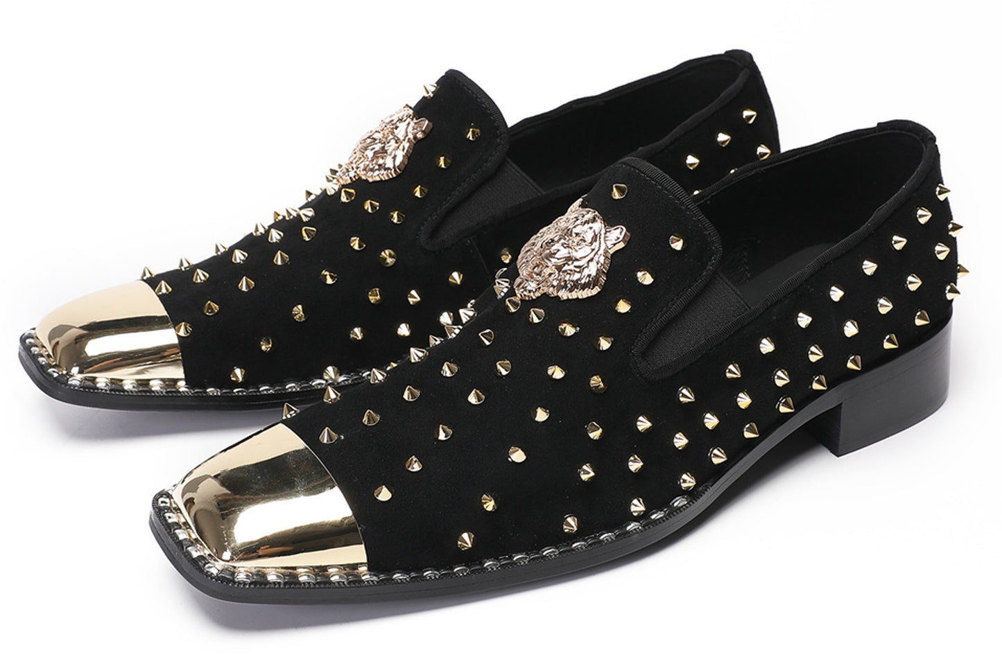 Mens Gold Glitter Rhinestone Suede Western Loafers