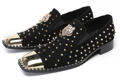 Mens Gold Glitter Rhinestone Suede Western Loafers