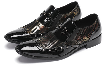 Mens Genuine Leather Two-Tone Design Party  Loafers