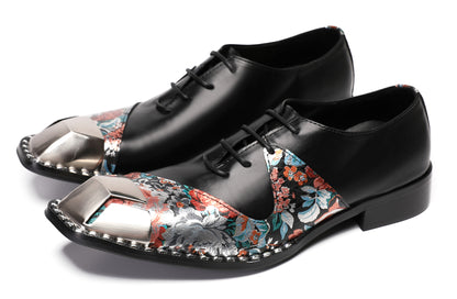 Mens Metal-Square Toe Leather Two-Toned Western Oxfords