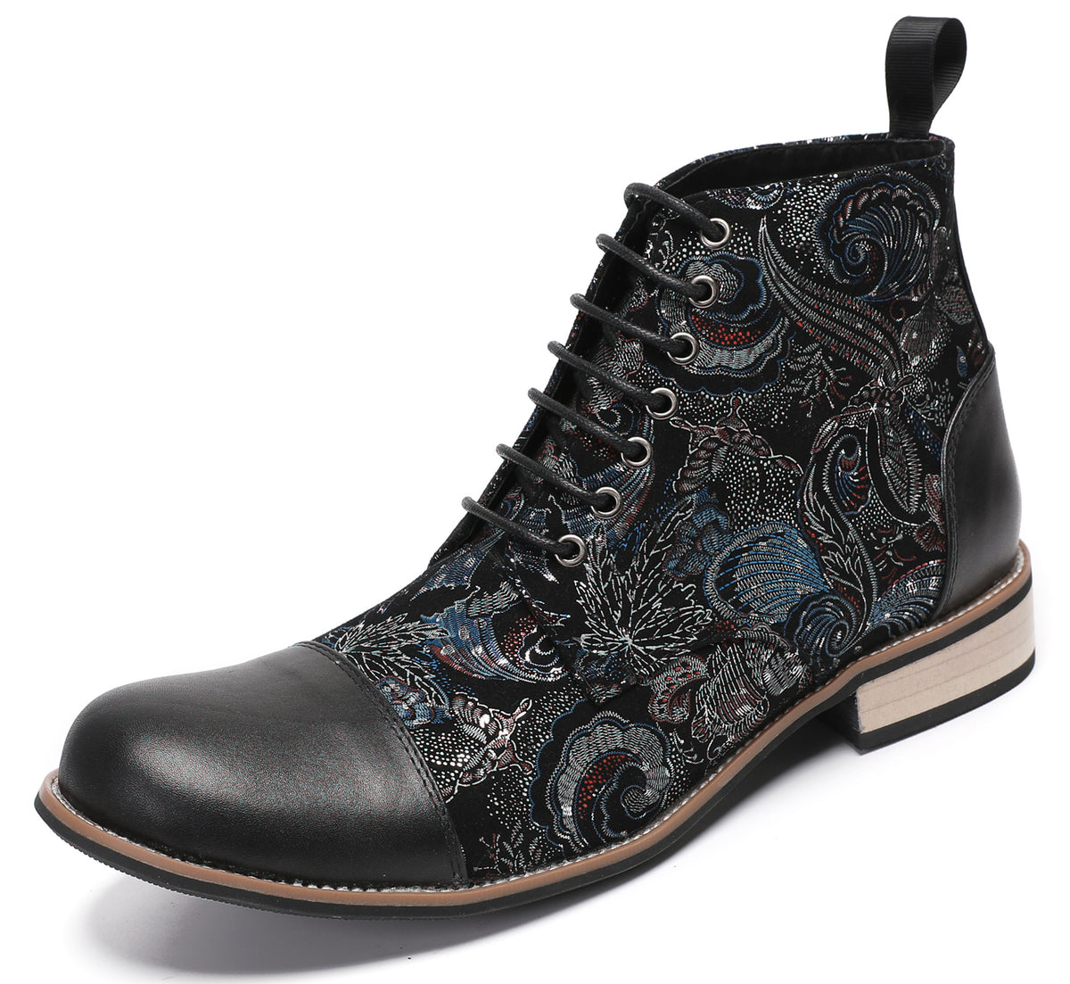 Mens Genuine Leather Embroidery Square Toe Oxfords Boots