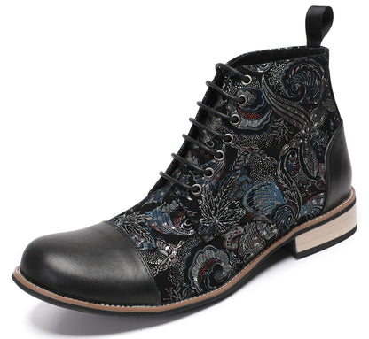 Mens Genuine Leather Embroidery Square Toe Oxfords Boots