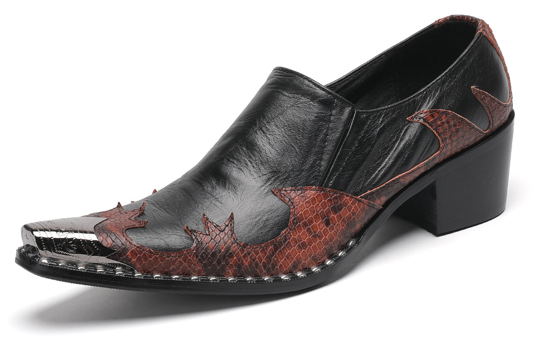 Mens Genuine Leather Metal Pointed Toe Two Tone Western Loafers