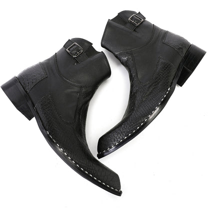 Mens Top-Grain Leather Snake-Embossed Western Ankle Boots
