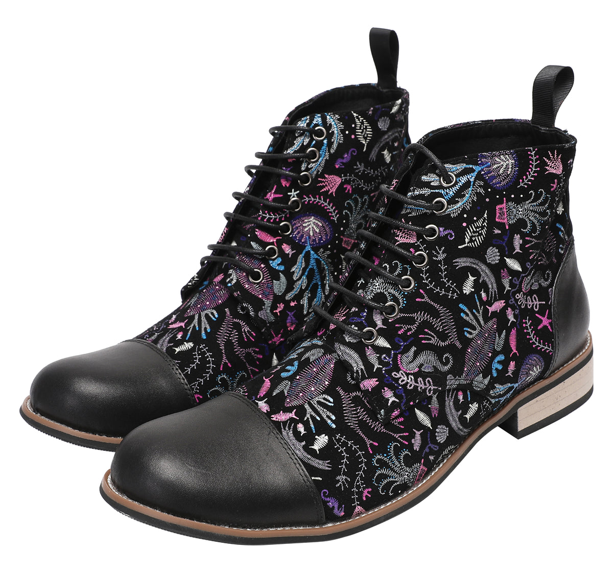 Mens Genuine Leather Embroidery Square Toe Oxfords Boots