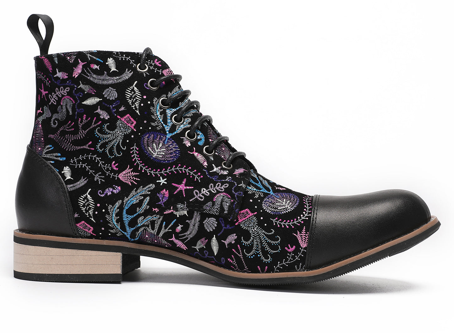 Mens Genuine Leather Embroidery Square Toe Oxfords Boots