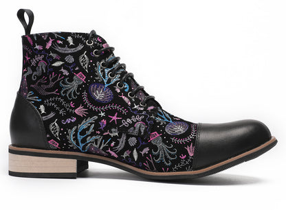 Mens Genuine Leather Embroidery Square Toe Oxfords Boots