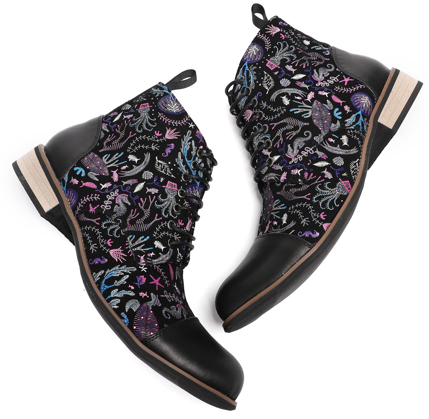 Mens Genuine Leather Embroidery Square Toe Oxfords Boots