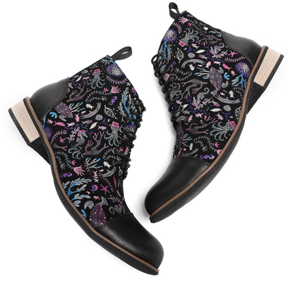 Mens Genuine Leather Embroidery Square Toe Oxfords Boots
