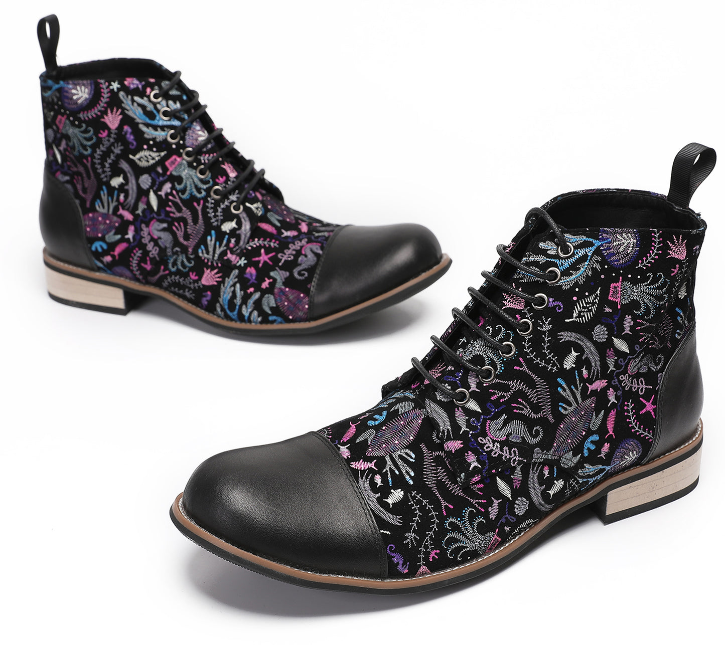 Mens Genuine Leather Embroidery Square Toe Oxfords Boots