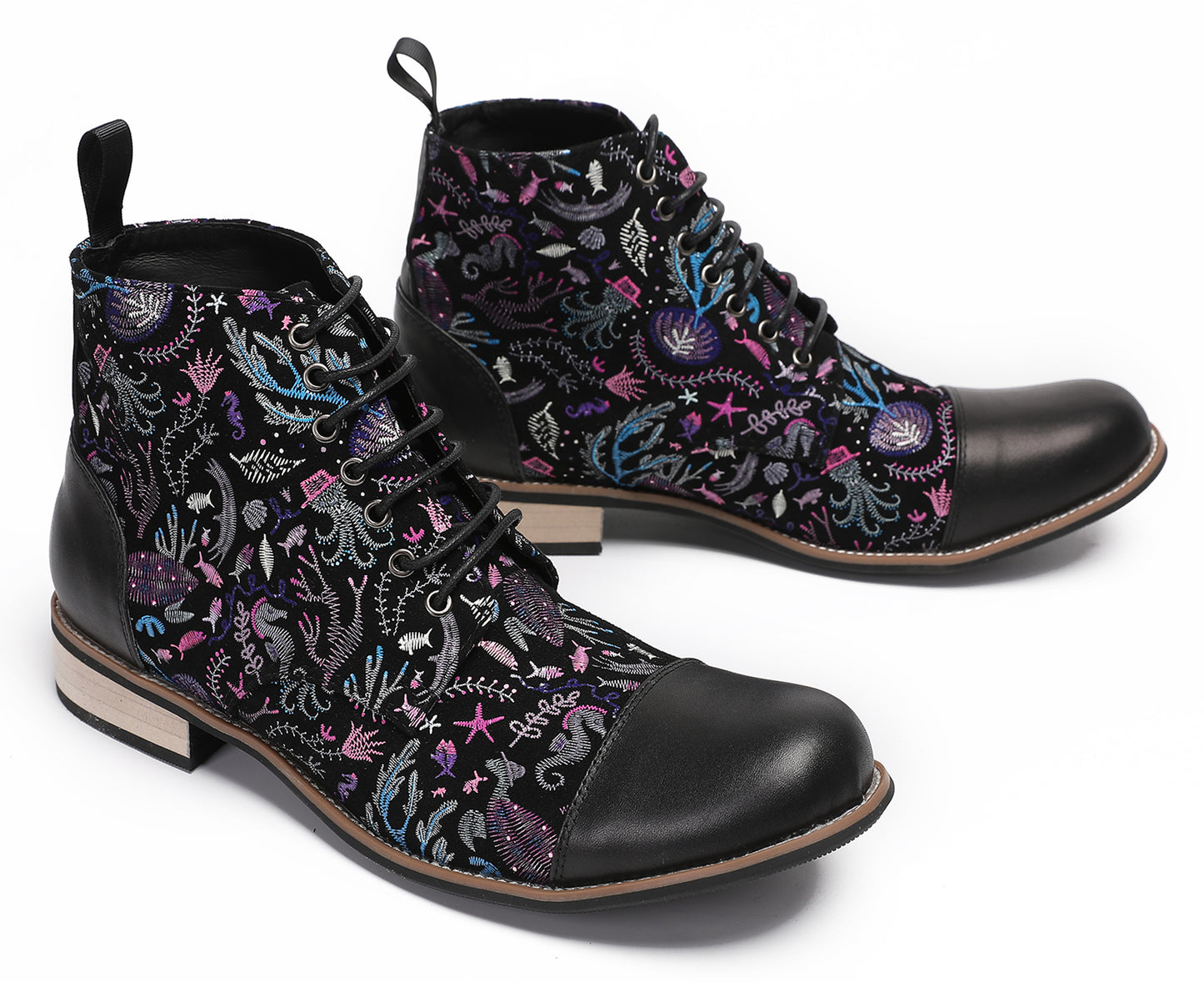 Mens Genuine Leather Embroidery Square Toe Oxfords Boots