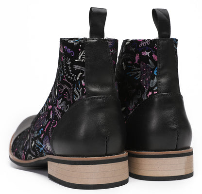 Mens Genuine Leather Embroidery Square Toe Oxfords Boots