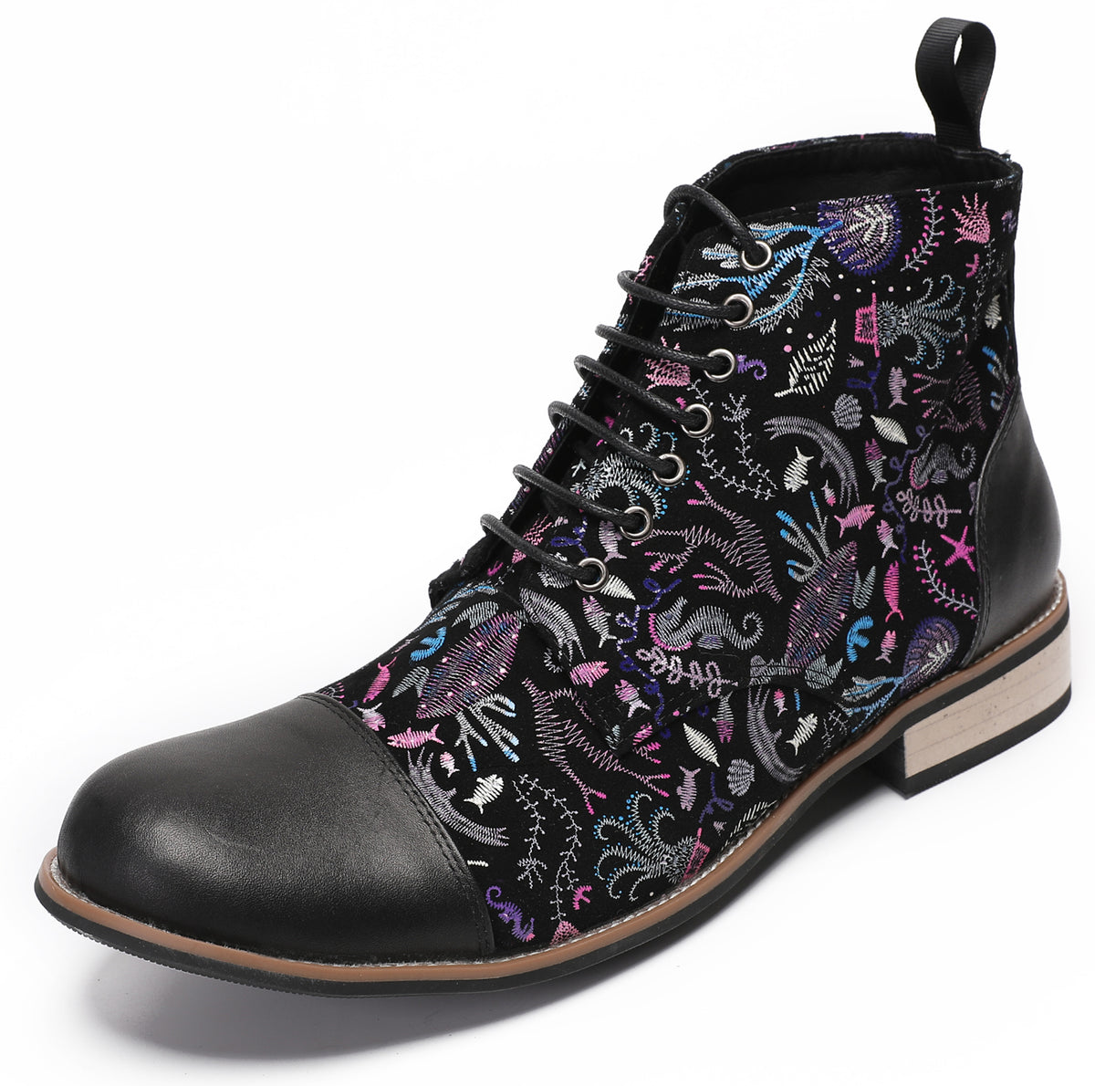 Mens Genuine Leather Embroidery Square Toe Oxfords Boots