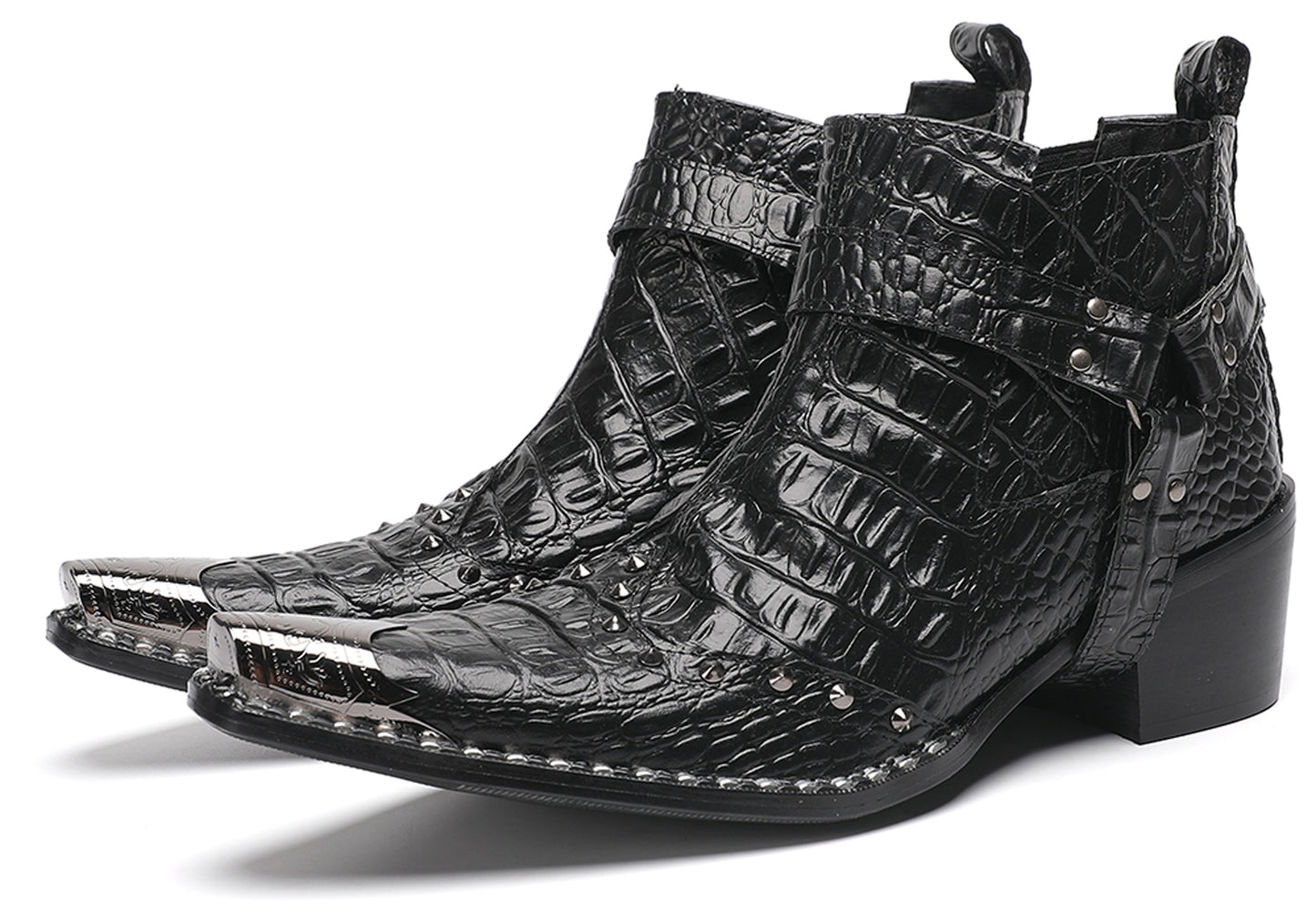 Mens Metallic Detail Snakeskin Abstract Print Ankle Western Boots