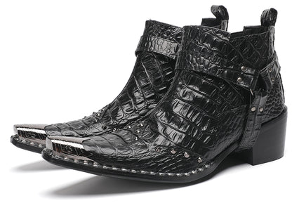Mens Metallic Detail Snakeskin Abstract Print Ankle Western Boots