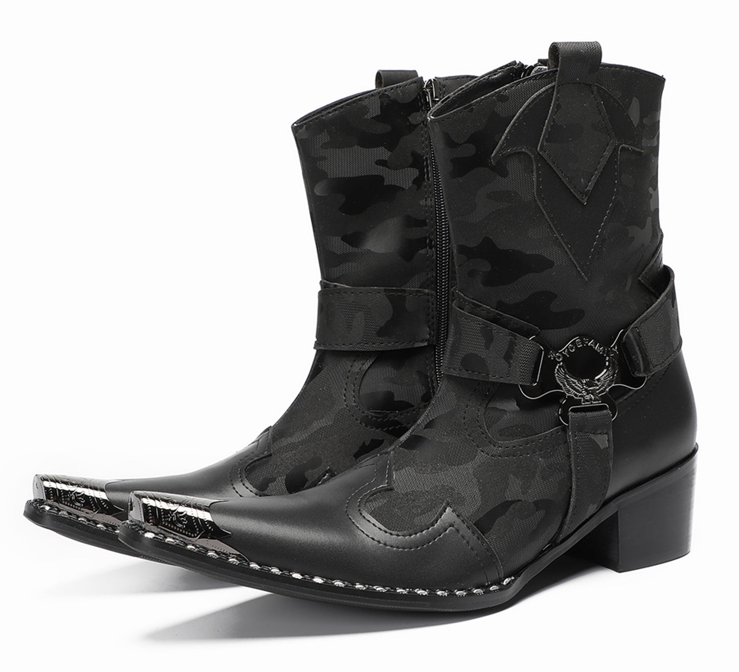Mens Top-Grain Leather High Top Western Cowboy Boots