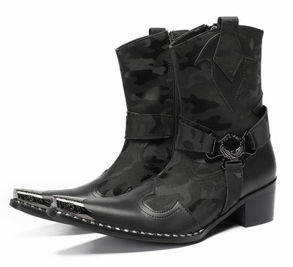 Mens Top-Grain Leather High Top Western Cowboy Boots