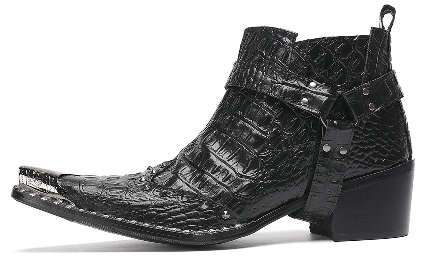 Mens Metallic Detail Snakeskin Abstract Print Ankle Western Boots