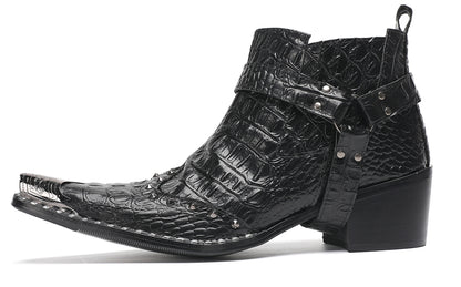 Mens Metallic Detail Snakeskin Abstract Print Ankle Western Boots